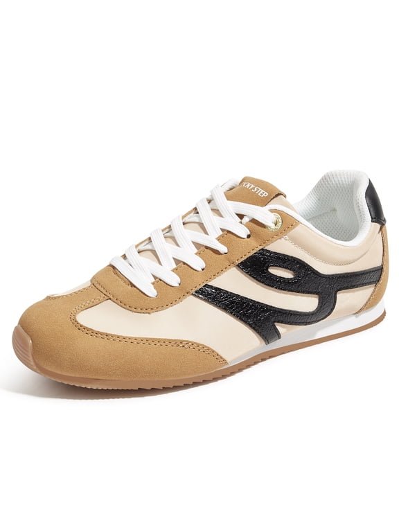 Retro Fashion Sneakers Thin Sole Lightweight Casual Shoes,Camel&Black,Womens