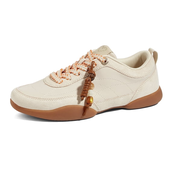 LUCKY STEP Retro Fashion Sneakers with Gum Sole Comfort Low Top Casual Shoes,Beige,Womens