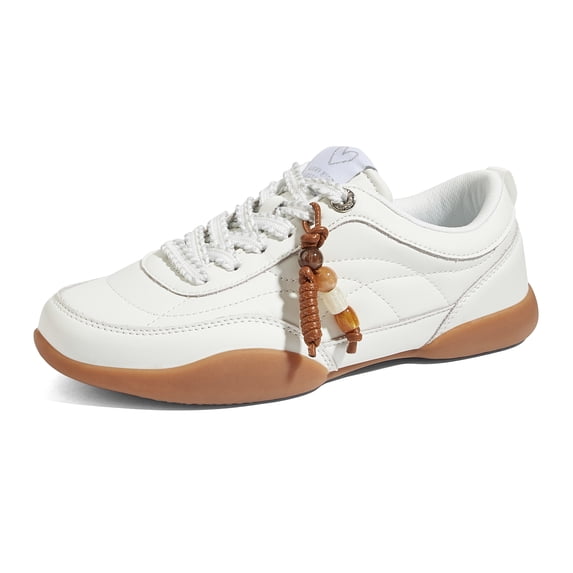 LUCKY STEP Retro Fashion Sneakers with Gum Sole Comfort Low Top Casual Shoes,White,Womens