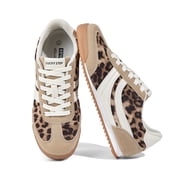 Retro Sneakers Thin Sole Lace up Lightweight Casual Shoes,Leopard,Womens