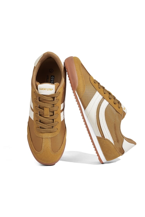 Retro Sneakers Thin Sole Lace up Lightweight Casual Shoes,Yellow,Womens