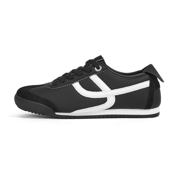 LUCKY STEP Retro Thin Sole Fashion Sneakers Casual Lightweight Walking Shoes,Black/White,Womens