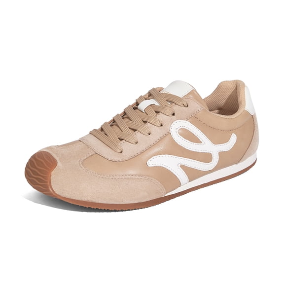 LUCKY STEP Womens Retro Thin Sole Sneakers Lightweight Wide Toe Box Casual Shoes,Beige
