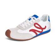 Womens Retro Thin Sole Sneakers Lightweight Wide Toe Box Casual Shoes,White&Red