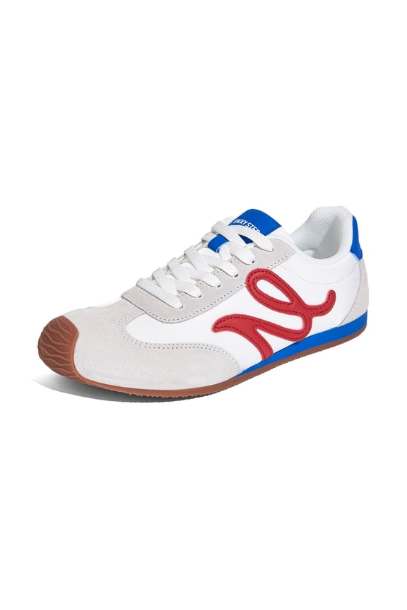 Womens Retro Thin Sole Sneakers Lightweight Wide Toe Box Casual Shoes,White&Red