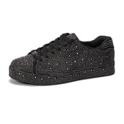 LUCKY STEP Rhinestone Fashion Glitter Sneakers Shiny Platform Shoes,Black/Pewter Rhinestone,Womens