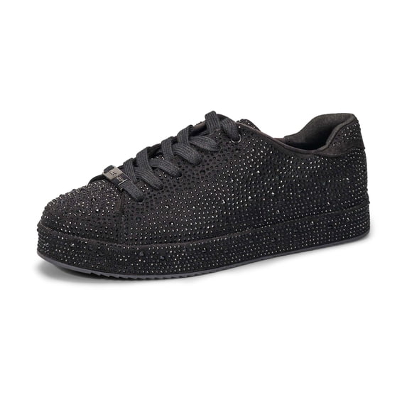 LUCKY STEP Rhinestone Fashion Glitter Sneakers Shiny Platform Shoes,Black Rhinestone,Womens