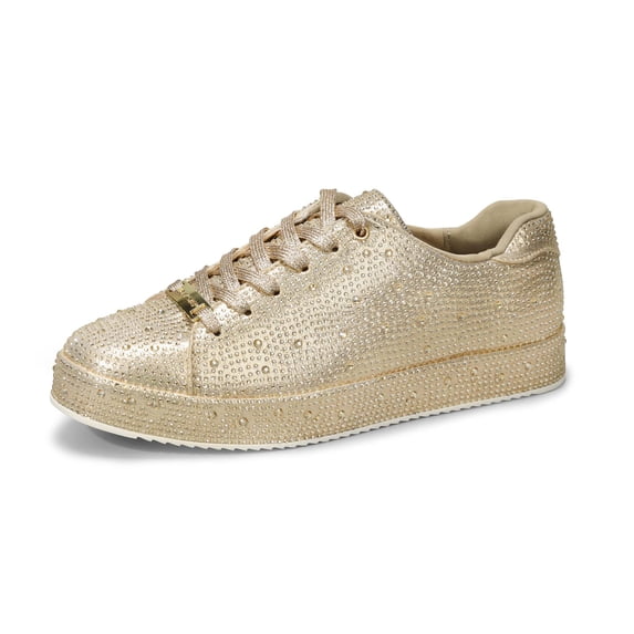 LUCKY STEP Rhinestone Fashion Glitter Sneakers Shiny Platform Shoes,Gold Rhinestone,Womens