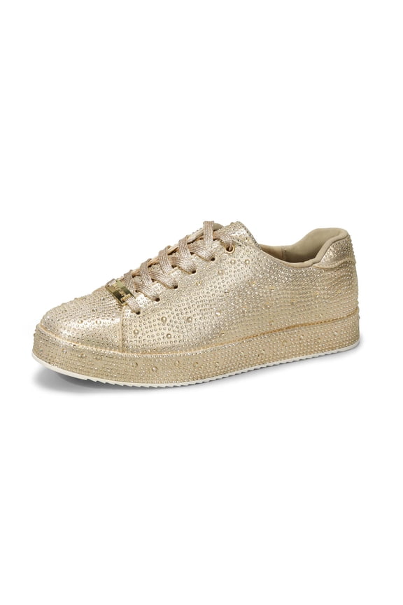 Rhinestone Fashion Glitter Sneakers Shiny Platform Shoes,Gold Rhinestone,Womens