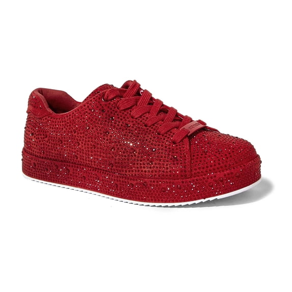 LUCKY STEP Rhinestone Fashion Glitter Sneakers Shiny Platform Shoes,Red Rhinestone,Womens