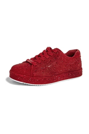 Rhinestone Fashion Glitter Sneakers Shiny Platform Shoes,Red Rhinestone,Womens