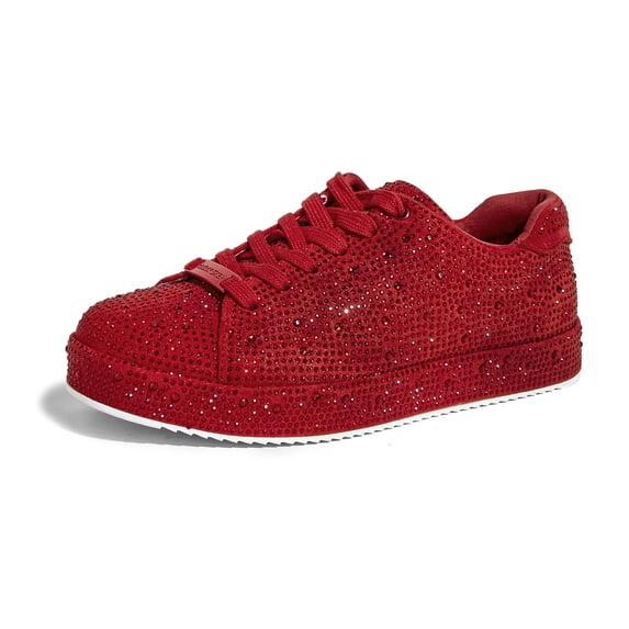 LUCKY STEP Rhinestone Fashion Glitter Sneakers Shiny Platform Shoes,Red Rhinestone,Womens