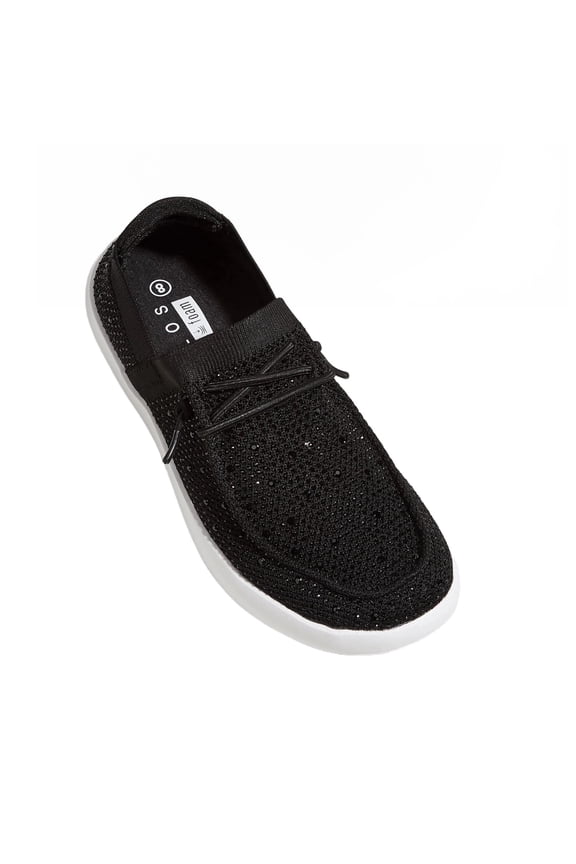 Rhinestone Loafers Shoes Comfort Slip On Mesh Knit Walking Shoes,Black,Womens