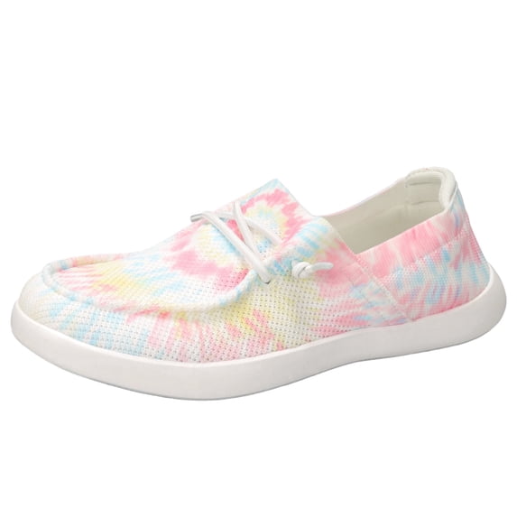 LUCKY STEP Rhinestone Loafers Shoes Comfort Slip On Mesh Knit Walking Shoes,Pink tie dye,Womens