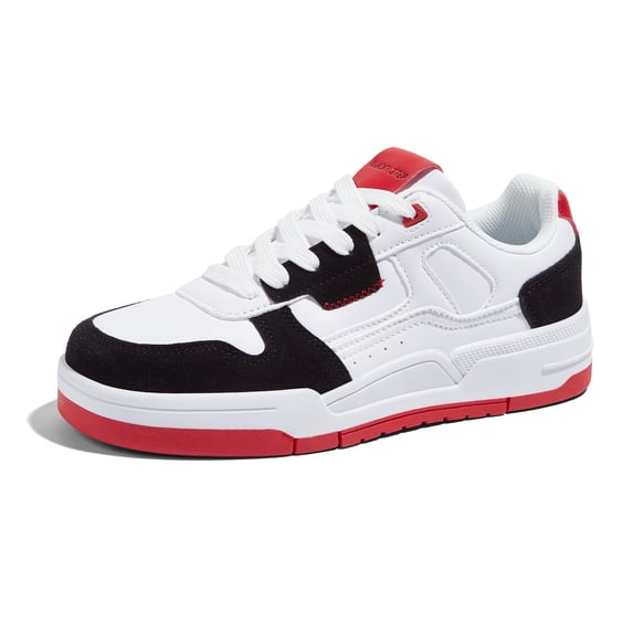 LUCKY STEP Stylish Comfort Low Top Sneakers Lace Up Casual Shoes,Black&White&Red,Womens