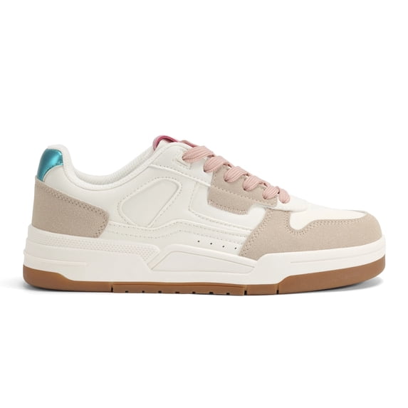 LUCKY STEP Stylish Comfort Low Top Sneakers Casual Lace Up Walking Shoes,White/Beige/Green,Womens