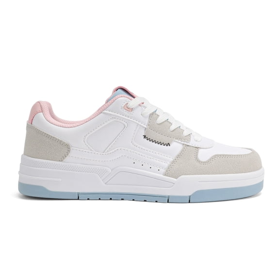 LUCKY STEP Stylish Comfort Low Top Sneakers Casual Lace Up Walking Shoes,White/Grey/Pink,Womens