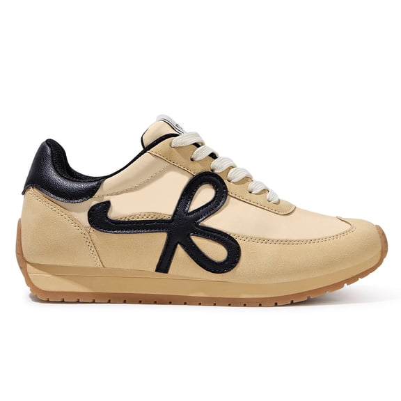 LUCKY STEP Stylish Retro Casual Comfortable Running Walking Shoes,Beige/Black,Womens