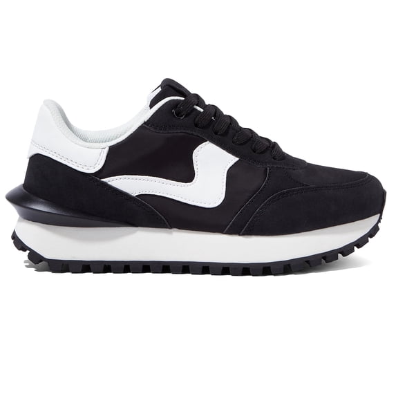 LUCKY STEP Stylish Retro Platform Sneakers Casual Walking Running Shoes,Black,Womens