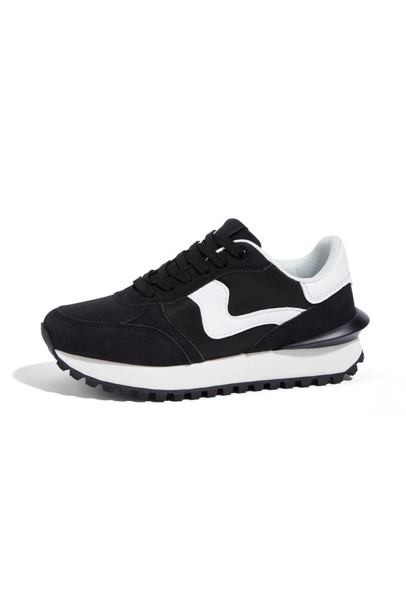 Stylish Retro Platform Sneakers Casual Walking Running Shoes,Black,Womens
