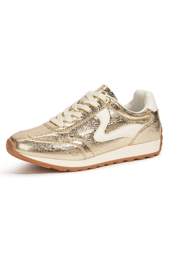 Womens Fashion Sneakers Trendy Tennis Shoes Stylish Retro Casual Shoes,Gold