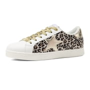 Stylish Star Low Top Lace Up Sneaker Comfort Walking Shoes,Gold Leopard Star,Womens