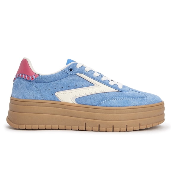 LUCKY STEP Suede Thick Sole Sneakers Retro Rubber Fashion Casual Shoes,Blue/White,Womens