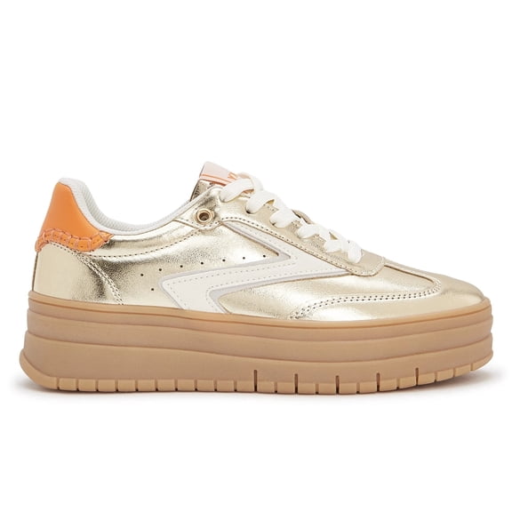 LUCKY STEP Suede Thick Sole Sneakers Retro Rubber Fashion Casual Shoes,Gold,Womens