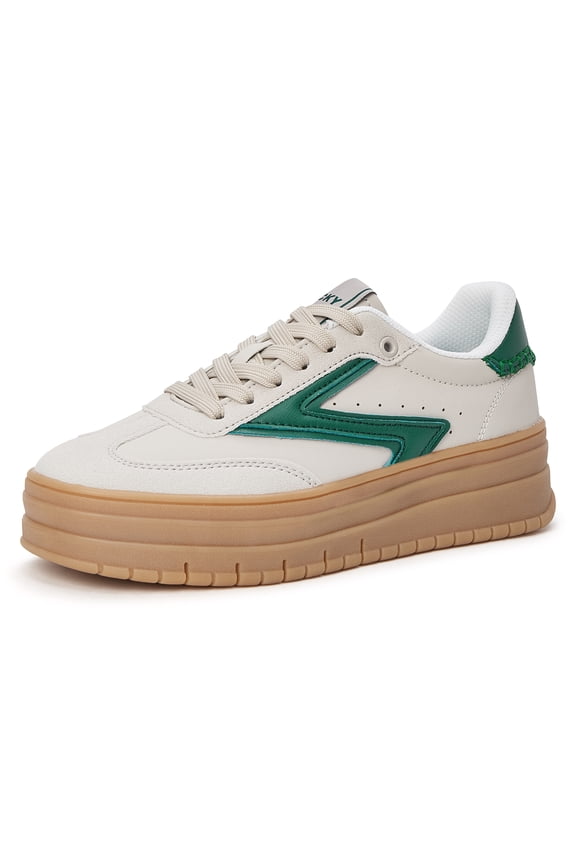 Womens Suede Thick Sole Sneakers Retro Rubber Fashion Casual Shoes,Grey&Green