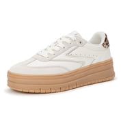 LUCKY STEP Womens Suede Thick Sole Sneakers Retro Rubber Fashion Casual Shoes,White&Grey
