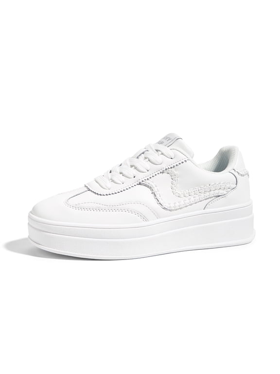 Womens Platform Fashion Sneakers Thick Sole Suede Faux Leather Casual Shoes,White