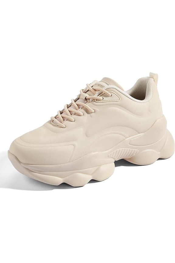 Women's 90s Chunky Sneakers Fashion Platform Casual Thick Dad Rave Walking Shoes (Beige PU,8.5 B(M) US)