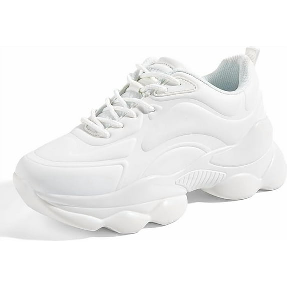 LUCKY STEP Women's 90s Chunky Sneakers Fashion Platform Casual Thick Dad Rave Walking Shoes (White PU,6 B(M) US)