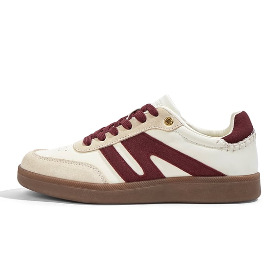 LUCKY STEP Womens Classic Retro Gum Sole Fashion Sneakers Anti Slip Casual Shoes,Beige&Red