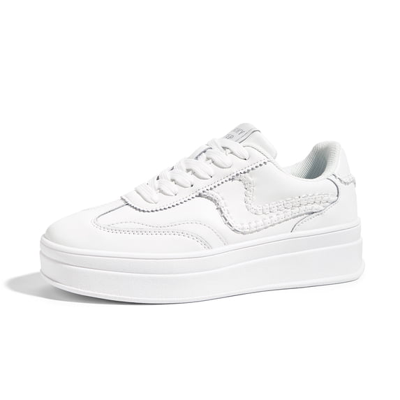 LUCKY STEP Womens Platform Fashion Sneakers Thick Sole Suede Faux Leather Casual Shoes,White