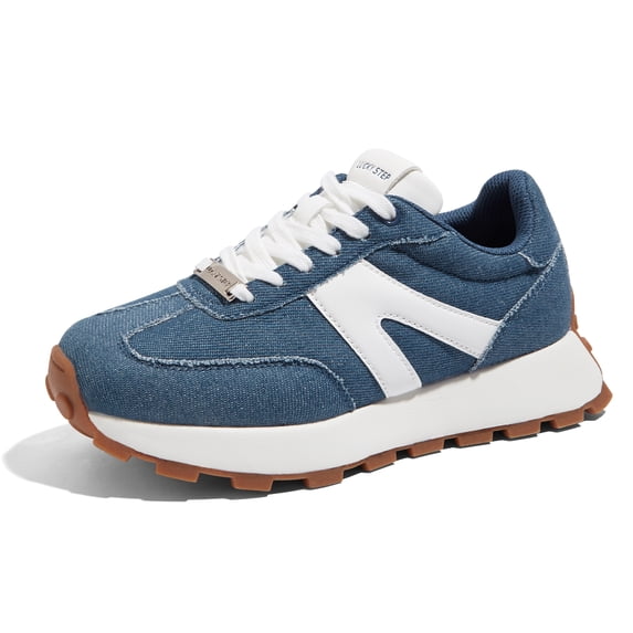 LUCKY STEP Womens Platform Shoes Chunky Fashion Lace-up Sneakers Casual Shoes,Denim Blue