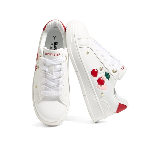 LUCKY STEP Womens Printed Fashion Sneakers Non Slip Comfortable Casual Shoes,Cherry
