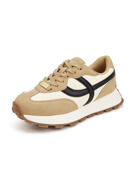 Womens Retro Platform Sneakers Classic Comfortable Casual Shoes,Beige&Black