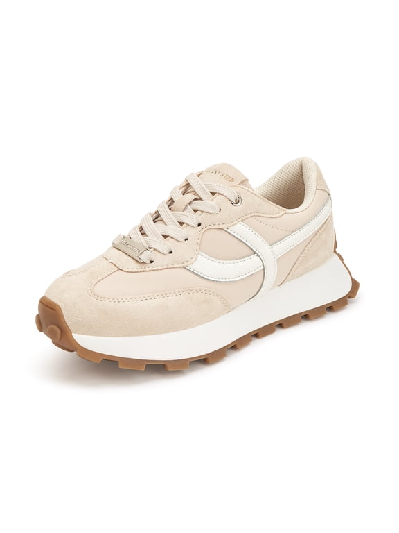 Womens Retro Platform Sneakers Classic Comfortable Casual Shoes,Beige