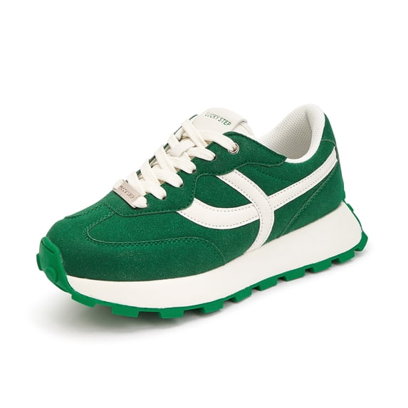 LUCKY STEP Womens Retro Platform Sneakers Classic Comfortable Casual Shoes,Green