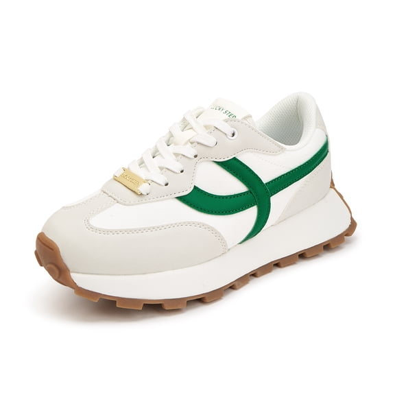 LUCKY STEP Womens Retro Platform Sneakers Classic Comfortable Casual Shoes,Grey&Green