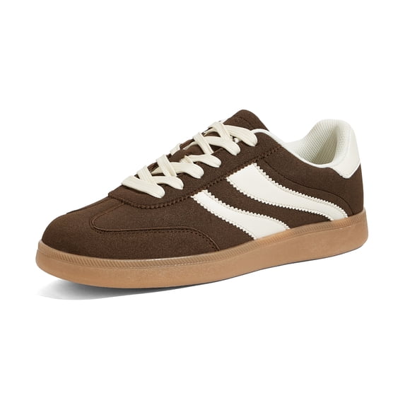 LUCKY STEP Womens Retro Suede Sneakers Gum Sole Low-Top Casual Shoes,Brown