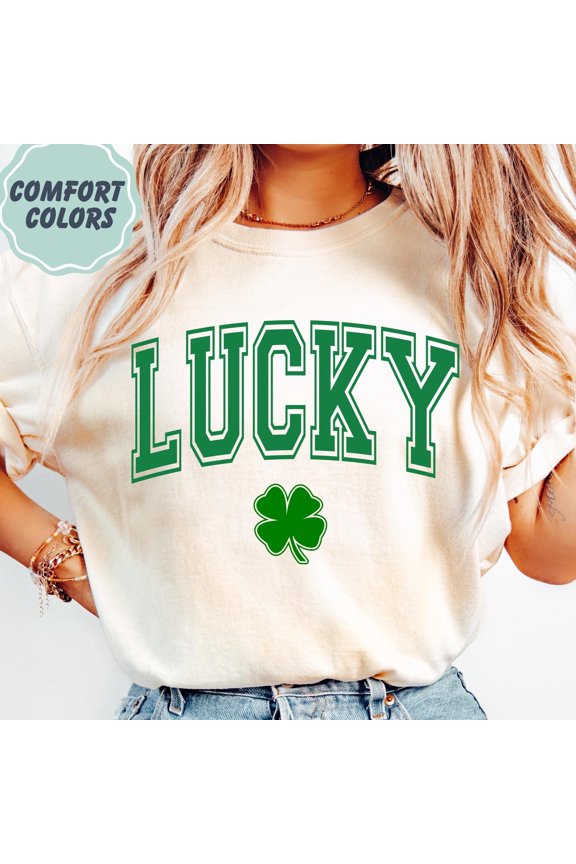 LUCKY Shirt St Patrick Day Tee Feeling Lucky TShirt for Saint Patrick Celebration Clover L