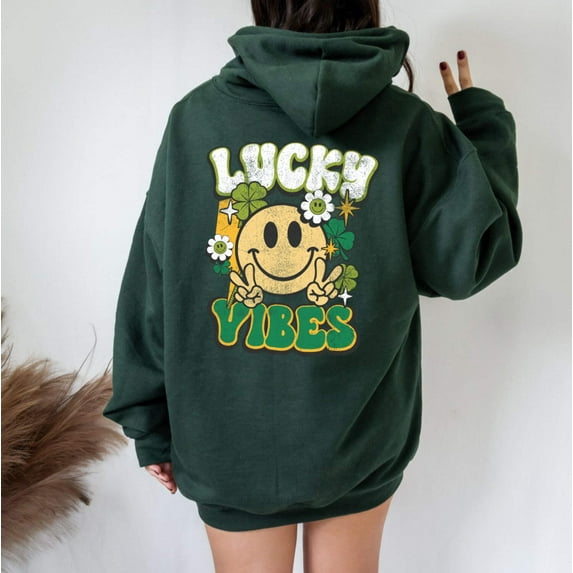 LUCKY VIBES Graphic Unisex Fleece Hooded Sweatshirt