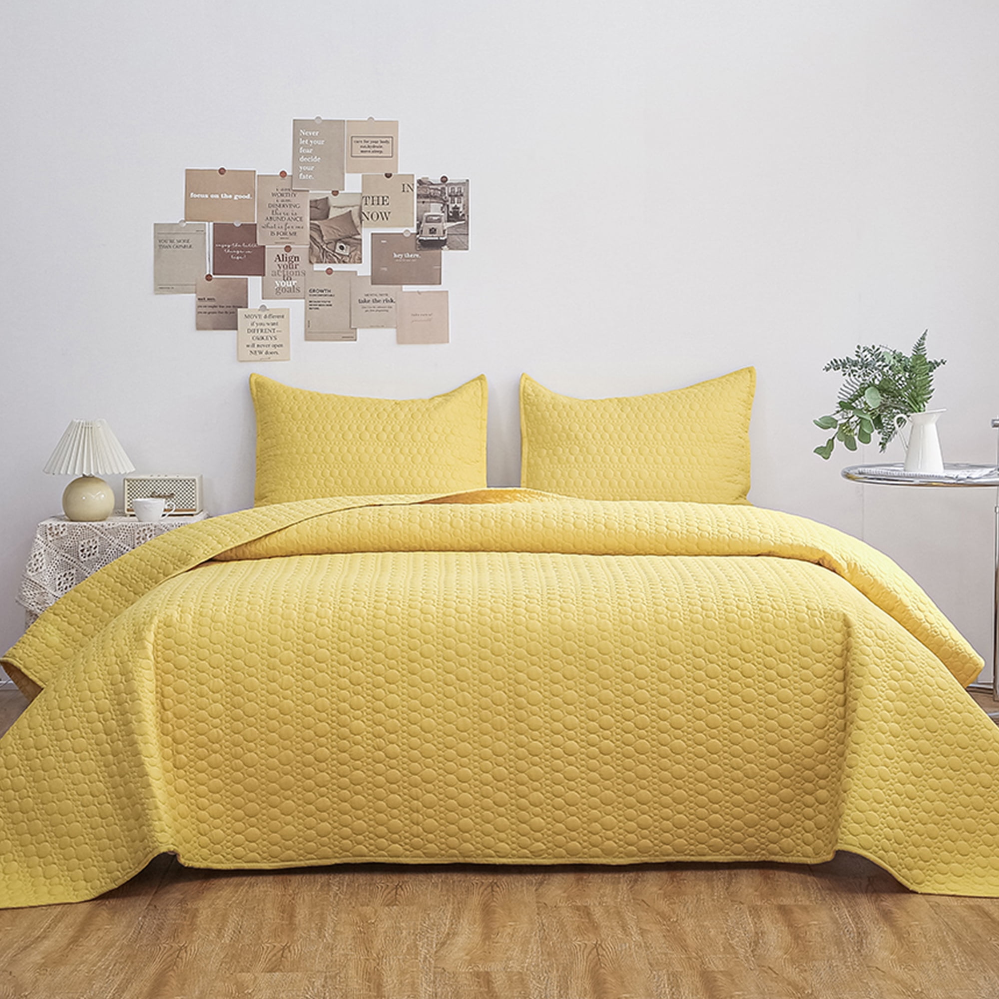 LUCKYBULL Gold Yellow Quilt Set Boho Bedspread King Size (90x104 in), 3