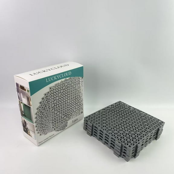 LUCKYCLOUD Non-metal floors,Interlocking Drainage Mat, 11.8x11.8 Drainage Tiles Interlocking,Soft PVC Floor Tiles, Non-Slip Drainage Holes for Restroom,Grey