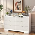 thumbnail image 1 of LUCKYELF 6 Drawer Dresser with Charging Station, Wood Storage Cabinet with Open Shelves, Modern Chest of 6 Drawer for Bedroom, Living Room, White, 1 of 6