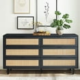 thumbnail image 1 of 6 Rattan Drawer Dressers, Wooden Storage Cabinet with Wide Drawers, Modern Chest of Drawer for Bedroom, Living Room, Black, 1 of 9