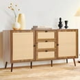 thumbnail image 1 of LUCKYELF Rattan Sideboard Buffets Cabinet, Boho Buffet Sideboard with 3 Drawers and 2 Doors, Kitchen Console Table Storage Cabinet for Living Room, Hallway, Walnut Color, 1 of 8