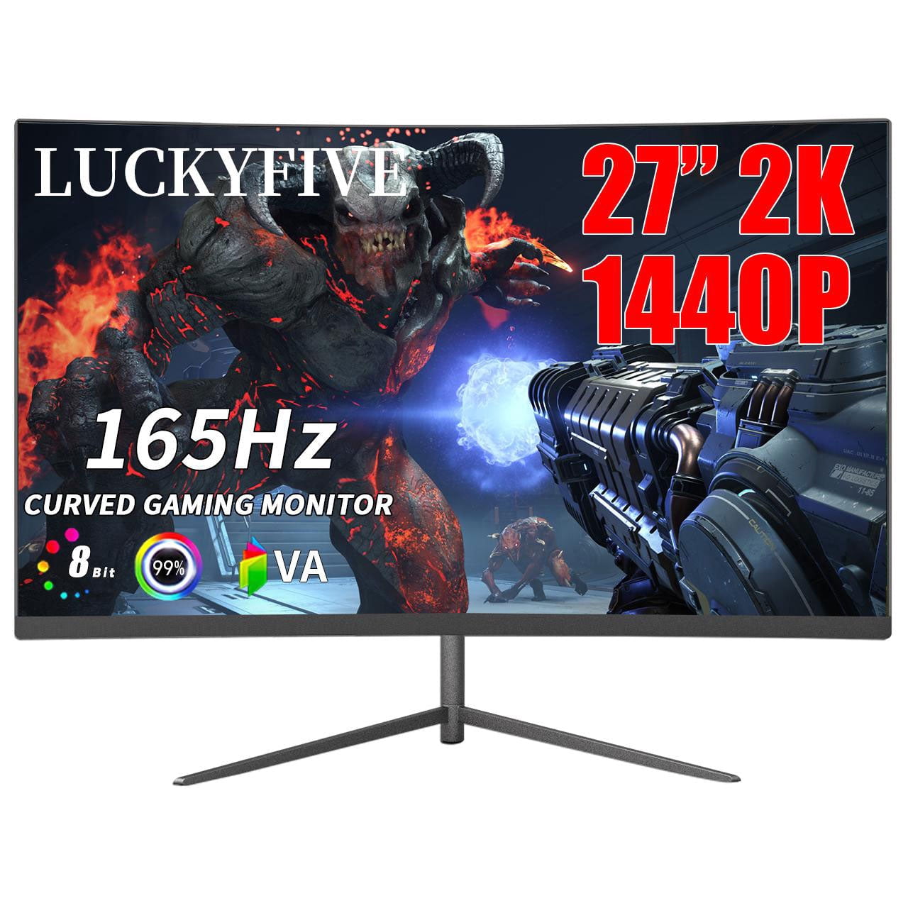 LUCKYFIVE 27 Inch 2560 x 1440 2K 165Hz Curved Gaming Monitor with Built-in Speakers, Tilt Adjustment, Support HDMI And DisplayPort, VESA Mountable